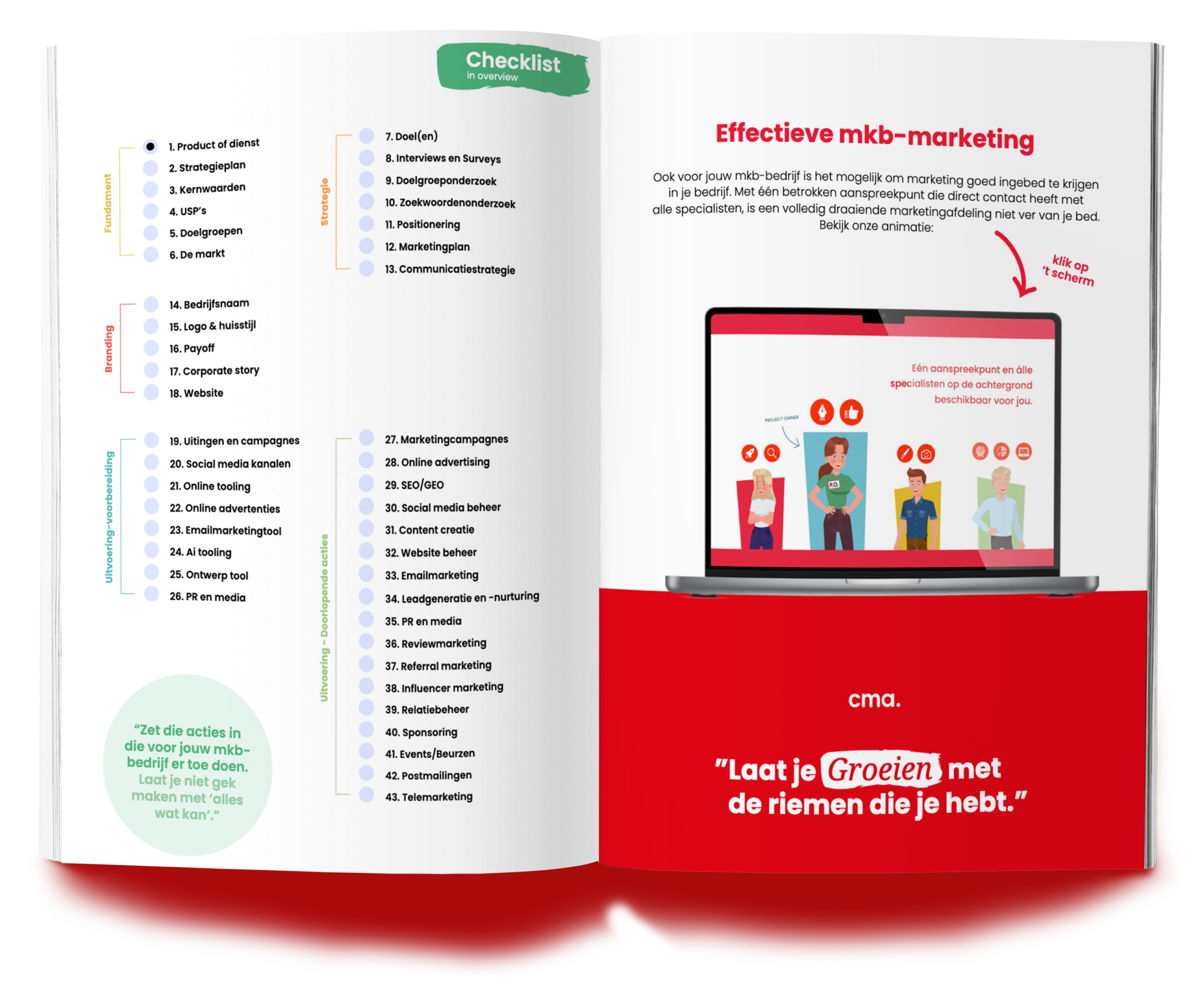 Mockup van marketing checklist overzicht