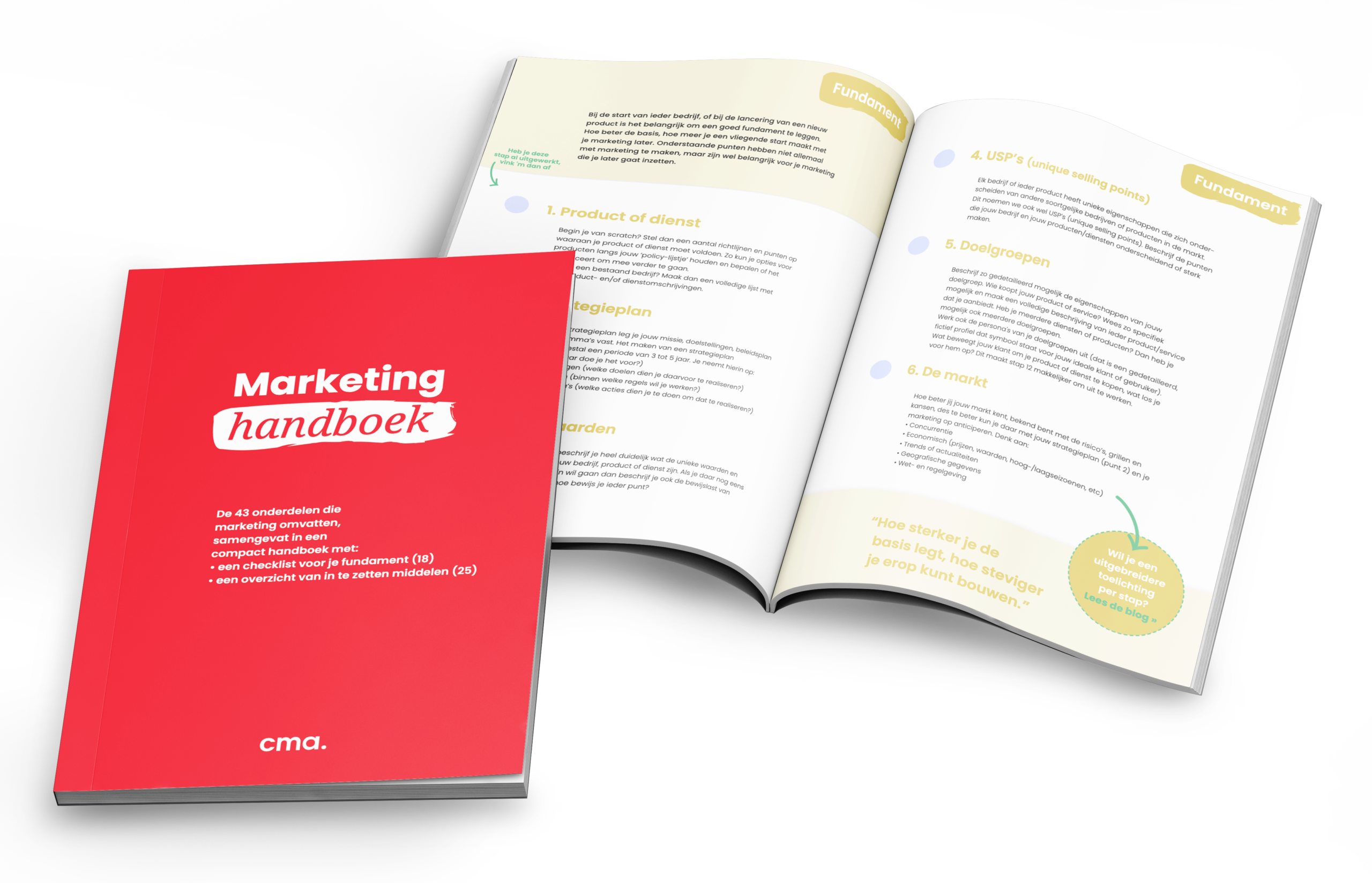 Een mockup van de marketing checklist met een afbeelding van de cover en binnenkant